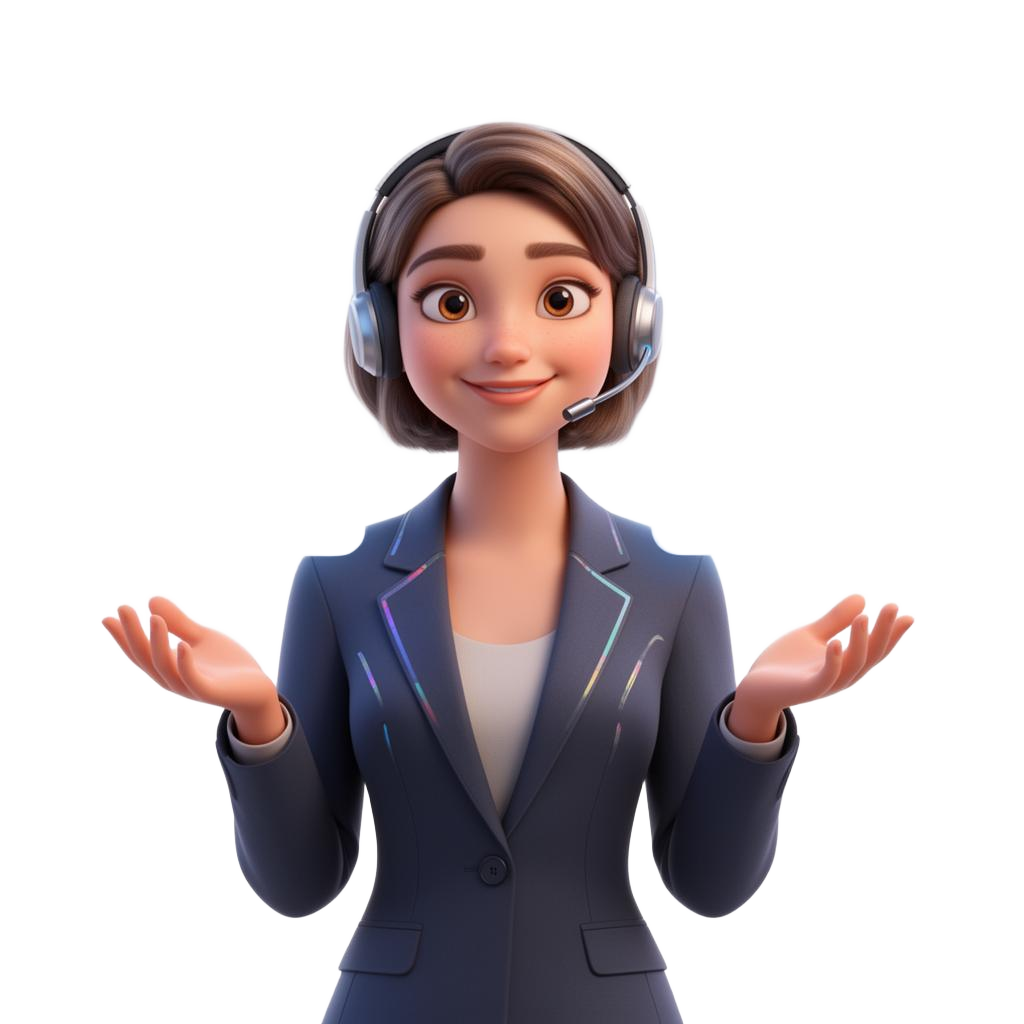 EMMA, the AI event-operations assistant, smiling and presenting floating notes and a showflow